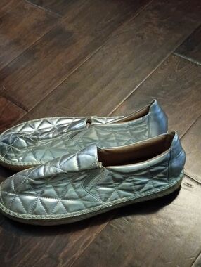 AEROSOLES Quilted Metallic Slip-On Loafers in Silver